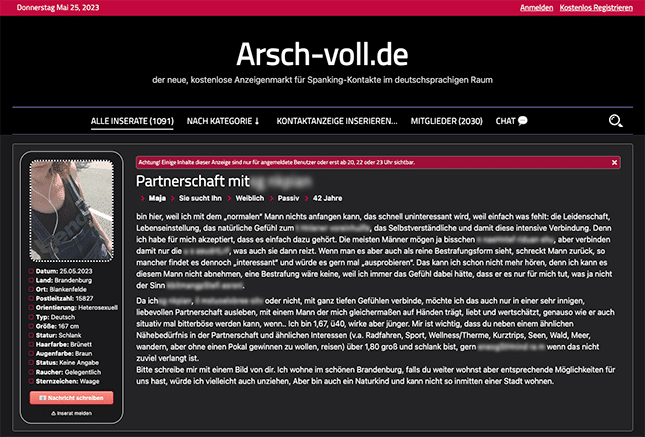 arsch-voll.de Annonces de fessées de toute l'Allemagne.