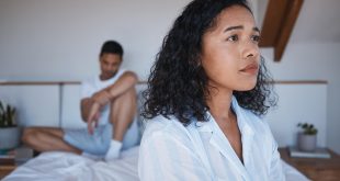 Sad, fight and divorce with couple in bedroom for conflict, frustrated and breakup. Toxic relations