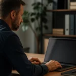 Comment vérifier la fiabilité d’une plateforme de rencontres privées avant de créer un compte fiabilité plateforme rencontres privées — Une personne examine sur ordinateur les conditions et la confidentialité d’une plateforme de rencontres privées.