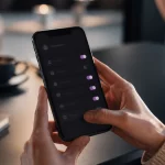 confidentialité site de rencontres privées — Smartphone sur un bureau affichant des réglages de confidentialité d’une application de rencontre