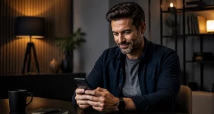 protéger son identité rencontres en ligne — Adulte consultant une messagerie discrète sur smartphone dans un environnement neutre